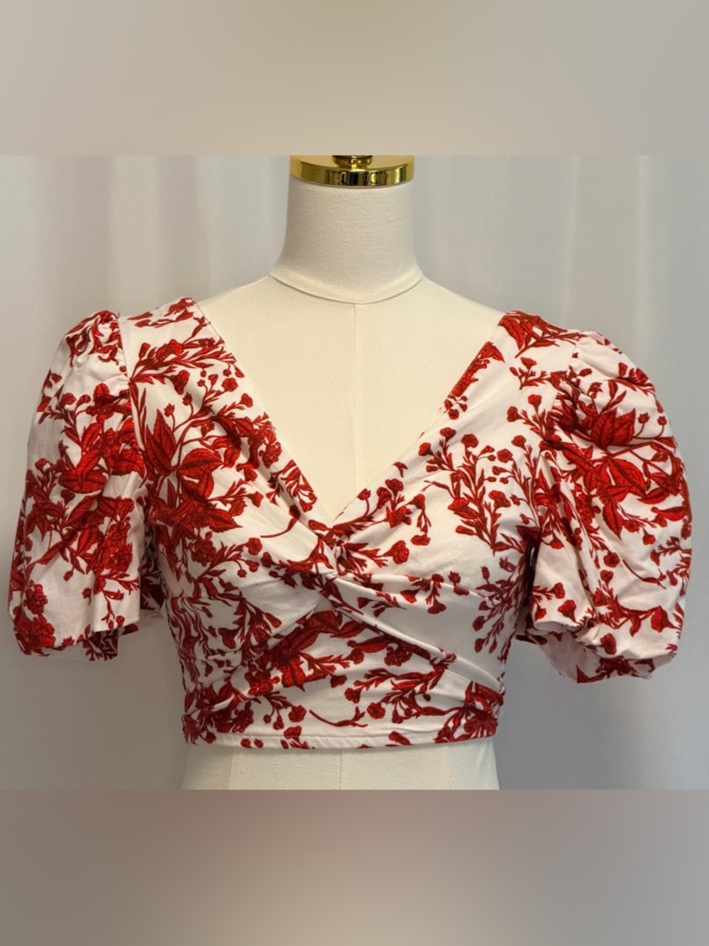 Night Sky XS Red Floral Puff Sleeve Crop Top Cottagecore Coquette Prairie